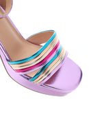Women's Purple Metallic Thick Heeled Sandals | Derimod Women's Purple Metallic Thick Heeled Sandals | Derimod