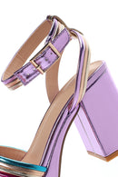 Women's Purple Metallic Thick Heeled Sandals | Derimod Women's Purple Metallic Thick Heeled Sandals | Derimod