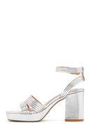 Women's Silver Metallic Thick Heeled Sandals | Derimod Women's Silver Metallic Thick Heeled Sandals | Derimod
