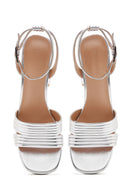 Women's Silver Metallic Thick Heeled Sandals | Derimod Women's Silver Metallic Thick Heeled Sandals | Derimod