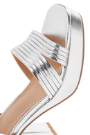 Women's Silver Metallic Thick Heeled Sandals | Derimod Women's Silver Metallic Thick Heeled Sandals | Derimod