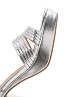 Women's Silver Metallic Thick Heeled Sandals | Derimod Women's Silver Metallic Thick Heeled Sandals | Derimod