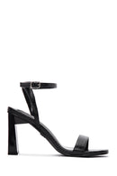 Women's Black Metallic Single Strap Heeled Sandals | Derimod Women's Black Metallic Single Strap Heeled Sandals | Derimod