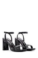 Women's Black Metallic Single Strap Heeled Sandals | Derimod Women's Black Metallic Single Strap Heeled Sandals | Derimod