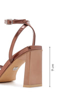 Women's Bronze Metallic Single Strap Heeled Sandals | Derimod Women's Bronze Metallic Single Strap Heeled Sandals | Derimod