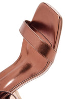 Women's Bronze Metallic Single Strap Heeled Sandals | Derimod Women's Bronze Metallic Single Strap Heeled Sandals | Derimod