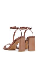 Women's Bronze Metallic Single Strap Heeled Sandals | Derimod Women's Bronze Metallic Single Strap Heeled Sandals | Derimod