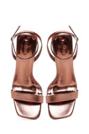 Women's Bronze Metallic Single Strap Heeled Sandals | Derimod Women's Bronze Metallic Single Strap Heeled Sandals | Derimod