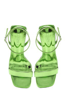 Women's Green Metallic Single Strap Heeled Sandals | Derimod Women's Green Metallic Single Strap Heeled Sandals | Derimod