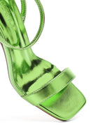 Women's Green Metallic Single Strap Heeled Sandals | Derimod Women's Green Metallic Single Strap Heeled Sandals | Derimod