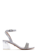 Women's Silver Ankle Strap Transparent Heeled Sandals | Derimod Women's Silver Ankle Strap Transparent Heeled Sandals | Derimod