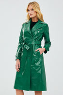 Beyonce Women's Green Leather Trench Coat | Derimod Beyonce Women's Green Leather Trench Coat | Derimod