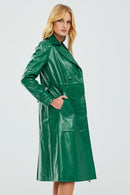Beyonce Women's Green Leather Trench Coat | Derimod Beyonce Women's Green Leather Trench Coat | Derimod