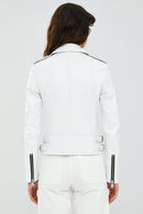 Latoya Women's White Biker Leather Jacket | Derimod Latoya Women's White Biker Leather Jacket | Derimod