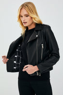 Latoya Women's Black Slim-Fit Biker Leather Jacket | Derimod Latoya Women's Black Slim-Fit Biker Leather Jacket | Derimod