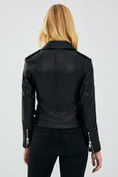 Latoya Women's Black Slim-Fit Biker Leather Jacket | Derimod Latoya Women's Black Slim-Fit Biker Leather Jacket | Derimod