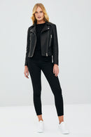Latoya Women's Black Slim-Fit Biker Leather Jacket | Derimod Latoya Women's Black Slim-Fit Biker Leather Jacket | Derimod