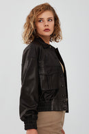 Chloe Women's Black Oversize Leather Jacket | Derimod Chloe Women's Black Oversize Leather Jacket | Derimod