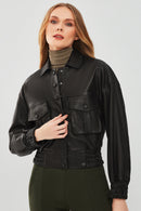 Chloe Women's Black Oversize Leather Jacket | Derimod Chloe Women's Black Oversize Leather Jacket | Derimod