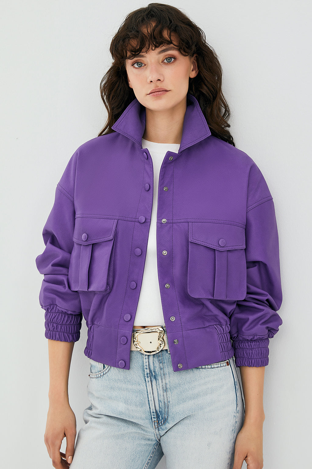 Chloe Kadın Mor Oversize Deri Ceket