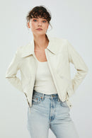 Sirena Women's White Short Leather Jacket | Derimod Sirena Women's White Short Leather Jacket | Derimod