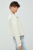 Sirena Women's White Short Leather Jacket | Derimod Sirena Women's White Short Leather Jacket | Derimod