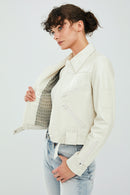 Sirena Women's White Short Leather Jacket | Derimod Sirena Women's White Short Leather Jacket | Derimod
