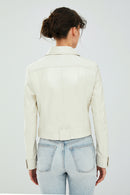 Sirena Women's White Short Leather Jacket | Derimod Sirena Women's White Short Leather Jacket | Derimod