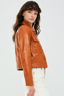 Emma Tile Women's Short Leather Jacket | Derimod Emma Tile Women's Short Leather Jacket | Derimod