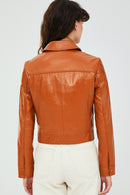 Emma Tile Women's Short Leather Jacket | Derimod Emma Tile Women's Short Leather Jacket | Derimod
