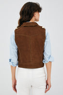 Rio Women's Brown Suede Leather Vest | Derimod Rio Women's Brown Suede Leather Vest | Derimod