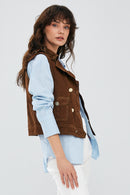 Rio Women's Brown Suede Leather Vest | Derimod Rio Women's Brown Suede Leather Vest | Derimod