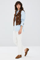 Rio Women's Brown Suede Leather Vest | Derimod Rio Women's Brown Suede Leather Vest | Derimod