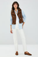 Rio Women's Brown Suede Leather Vest | Derimod Rio Women's Brown Suede Leather Vest | Derimod