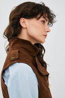 Rio Women's Brown Suede Leather Vest | Derimod Rio Women's Brown Suede Leather Vest | Derimod