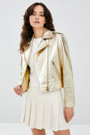 New Look Women's Gold Biker Leather Jacket | Derimod New Look Women's Gold Biker Leather Jacket | Derimod