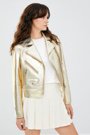 New Look Women's Gold Biker Leather Jacket | Derimod New Look Women's Gold Biker Leather Jacket | Derimod