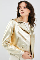 New Look Women's Gold Biker Leather Jacket | Derimod New Look Women's Gold Biker Leather Jacket | Derimod