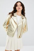 New Look Women's Gold Biker Leather Jacket | Derimod New Look Women's Gold Biker Leather Jacket | Derimod
