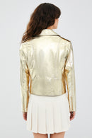 New Look Women's Gold Biker Leather Jacket | Derimod New Look Women's Gold Biker Leather Jacket | Derimod