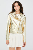 New Look Women's Gold Biker Leather Jacket | Derimod New Look Women's Gold Biker Leather Jacket | Derimod