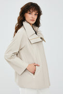 Felicita Women's Ecru Oversize Leather Jacket | Derimod Felicita Women's Ecru Oversize Leather Jacket | Derimod