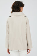Felicita Women's Ecru Oversize Leather Jacket | Derimod Felicita Women's Ecru Oversize Leather Jacket | Derimod