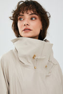 Felicita Women's Ecru Oversize Leather Jacket | Derimod Felicita Women's Ecru Oversize Leather Jacket | Derimod