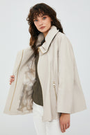 Felicita Women's Ecru Oversize Leather Jacket | Derimod Felicita Women's Ecru Oversize Leather Jacket | Derimod