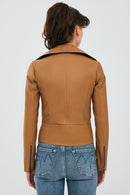 Petra Women's Tan Biker Leather Jacket | Derimod Petra Women's Tan Biker Leather Jacket | Derimod