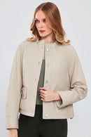 Roxy Women's Ecru Leather Jacket | Derimod Roxy Women's Ecru Leather Jacket | Derimod