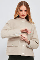 Roxy Women's Ecru Leather Jacket | Derimod Roxy Women's Ecru Leather Jacket | Derimod