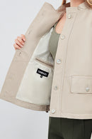 Roxy Women's Ecru Leather Jacket | Derimod Roxy Women's Ecru Leather Jacket | Derimod