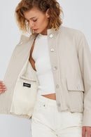 Roxy Women's Ecru Leather Jacket | Derimod Roxy Women's Ecru Leather Jacket | Derimod